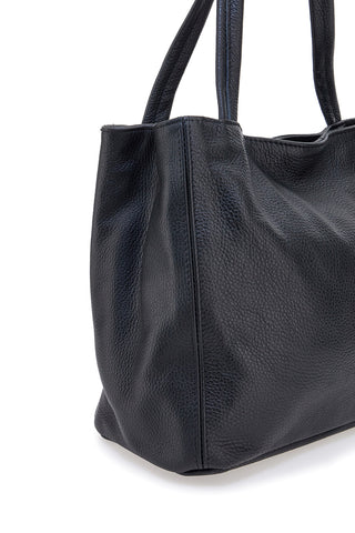 Borsa a spalla nera in vera pelle con doppio manico NEW BAG 022