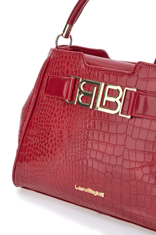 Rdeča torba z krokodilskim učinkom in trdim ročajem Laura Biagiotti LB25W-262-1