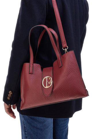 Bordeaux torba z dvojnimi ročaji in kovinskim logotipom Giulia Pieralli M-943