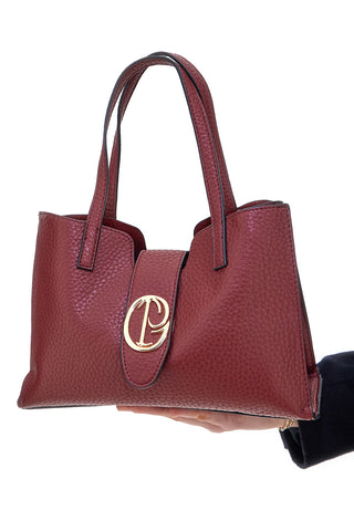 Bordeaux torba z dvojnimi ročaji in kovinskim logotipom Giulia Pieralli M-943