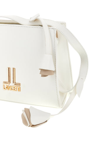 Bela torba za ramo z zlatim logotipom in naramnico s cvetovi Lancetti LL26S-106-2