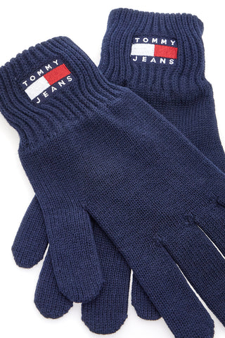 Modre pletene rokavice iz 100 % bombaža Tommy Jeans Heritage Gloves