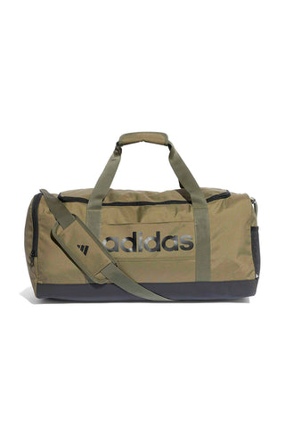 Zelena torba z logotipom Adidas Linear Duffel na strani