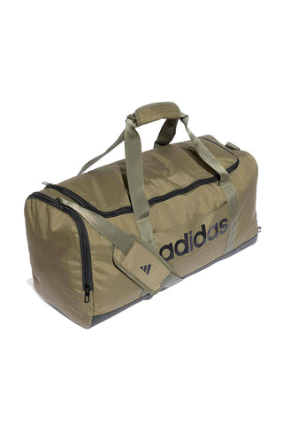 Zelena torba z logotipom Adidas Linear Duffel na strani