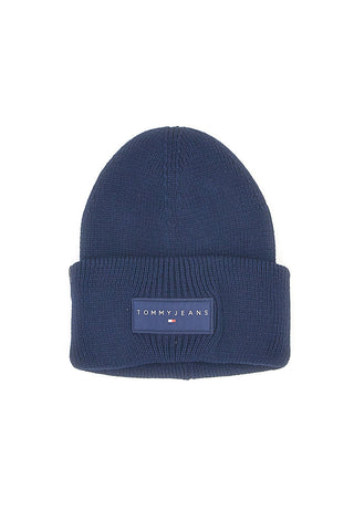 Modra pletena kapa z logotipom Tommy Jeans Linear Beanie