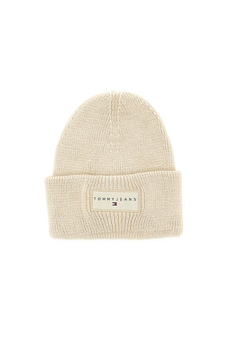 Bež pletena kapa z logotipom Tommy Jeans Linear Beanie