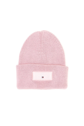Roza pletena kapa z logotipom Tommy Jeans Linear Beanie
