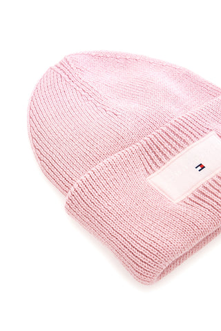 Roza pletena kapa z logotipom Tommy Jeans Linear Beanie