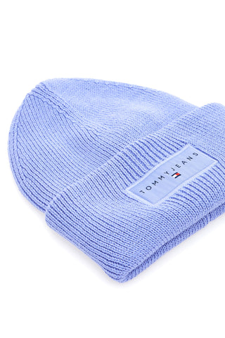 Lila pletena kapa z logotipom Tommy Jeans Linear Beanie
