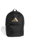 Črn nahrbtnik z zlatim logotipom in žepom za prenosni računalnik Adidas IS7048